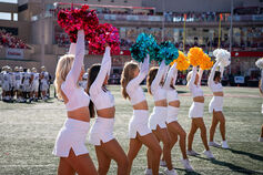 The RedSteppers performing during a football game.